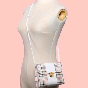 NEW《 shein 》Ivory Plaid Print On Trend Trendy Sm Crossbody Bag PU Faux Leather